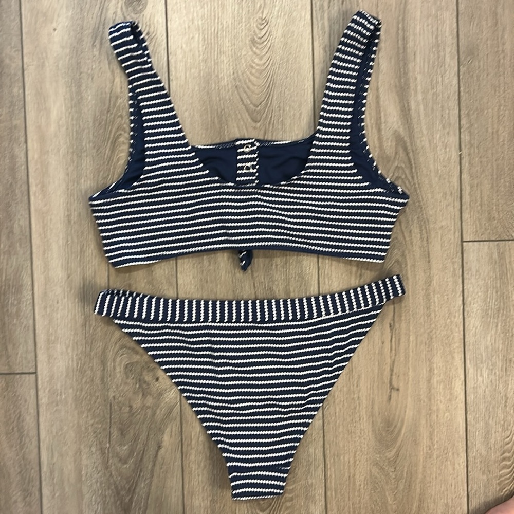 Cabana Del Sol Women's Striped Bikini Set - Navy Blue/White - Large - Picture 3 of 4